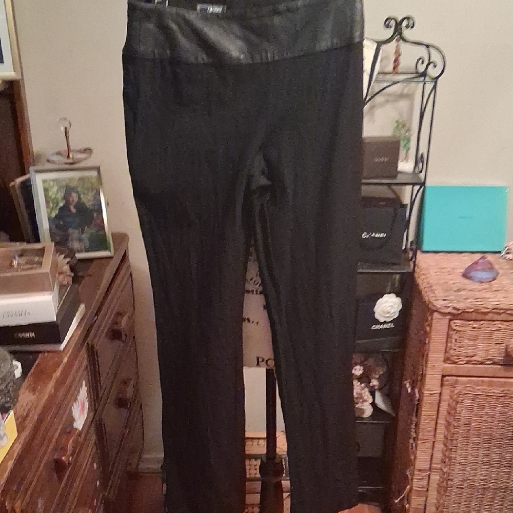 Authentic Gianni VERSACE Vintage Black Faux Leather Trim Pants Size 40 Euro
